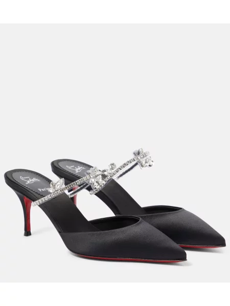 Papuci tip mules Christian Louboutin din satin negru