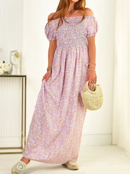 Rochie maxi Resti cu model floral cu imagine de costum galben