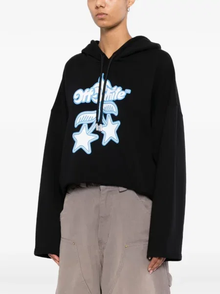 Decupat hanorac cu glugă Off-white cu imagine alb