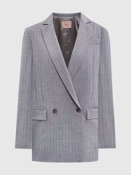 Двобортний жакет з вовною у візерунок Twinset сірий