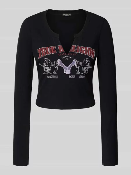 Bluzka krótka z długim rękawem i nadrukiem z logo model ‘BUDDHA’ True Religion czarna