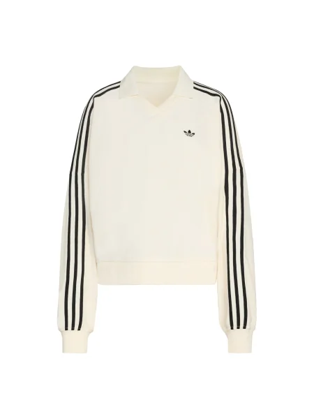 ADIDAS ORIGINALS Bluză de molton TERRY TOWEL V NECK LONG SLEEVES Polo negru / murdar alb