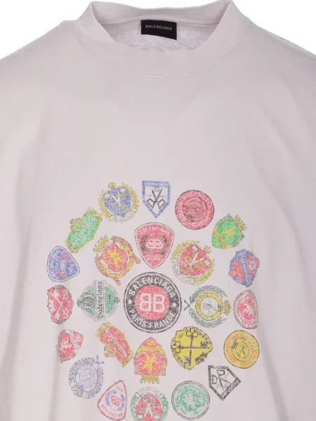 Тениска Balenciaga с принт с кръгло деколте сиво