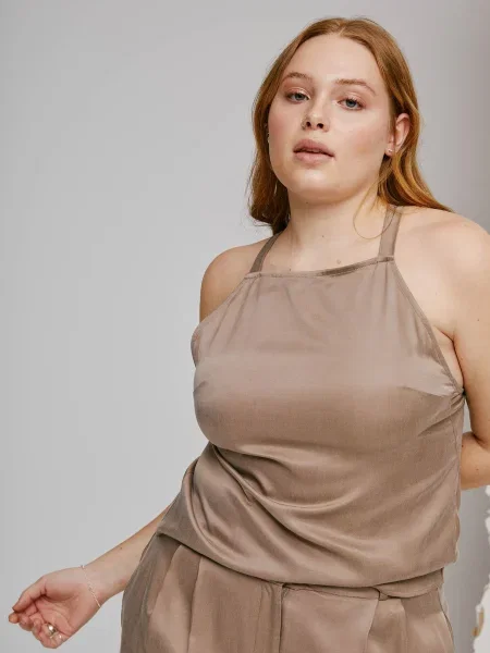 A LOT LESS Top Flores taupe gri