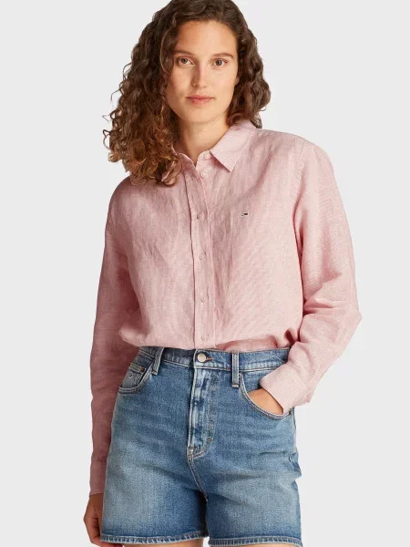 Лляна смугаста сорочка Tommy Jeans рожева