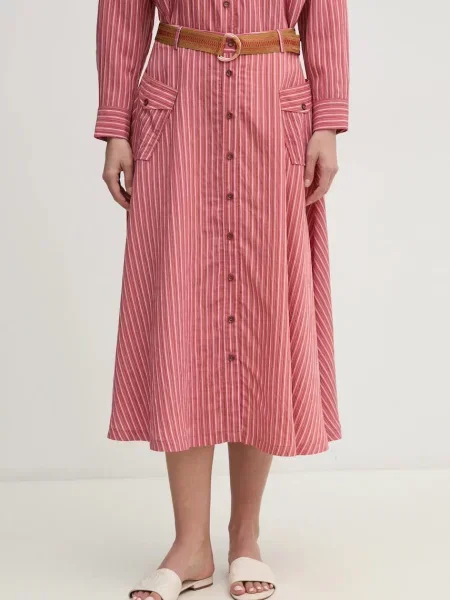 Fustă midi La Petite Française până la genunchi roz