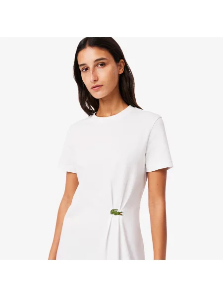 Lacoste Drapowana Sukienka T-Shirtowa biała