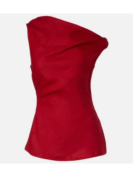 Lniany top Faithfull na jednym ramieniu czerwony