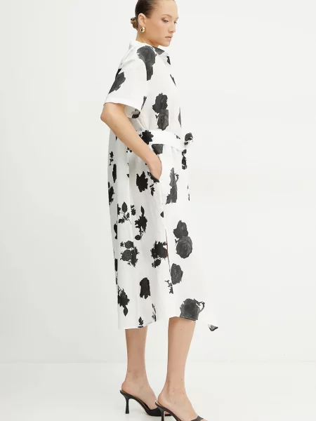 Liviana Conti sukienka lniana midi prosta beżowy