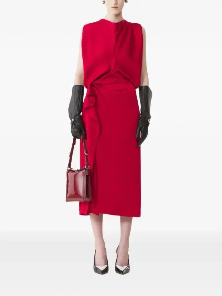 Rochie maxi Lanvin cu volane drapată roșu
