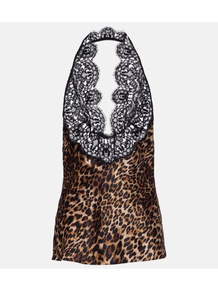 Top Nili Lotan din satin cu imagine cu model leopard negru