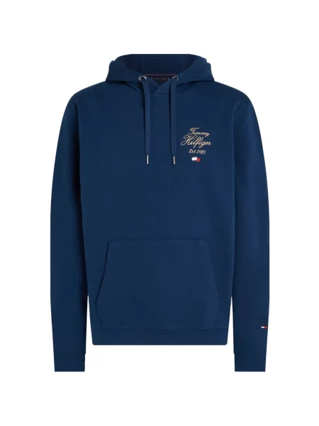 Hanorac cu glugă Tommy Hilfiger cu autograf cu cordon albastru