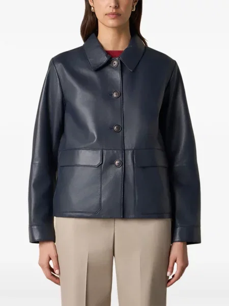 Kožená bunda Brooks Brothers modrá