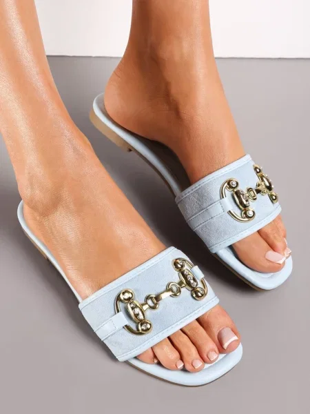 Papuci de casă albaștri cu cataramă cu zirconiu Kilatri albastru