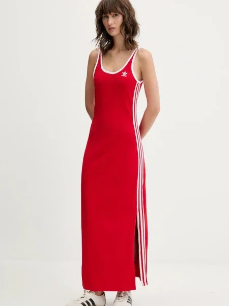 Рокля adidas Originals 3S TANK DRESS дълга с кройка по тялото червено