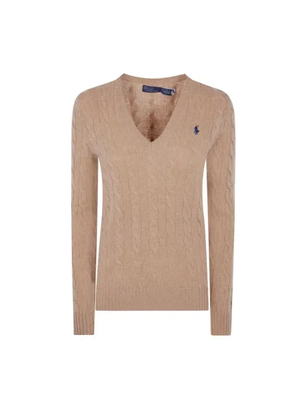 Bluzka z długim rękawem z imitacji dzianiny z domieszką kaszmiru model ‘KIMBERLY’ Polo Ralph Lauren beżowa