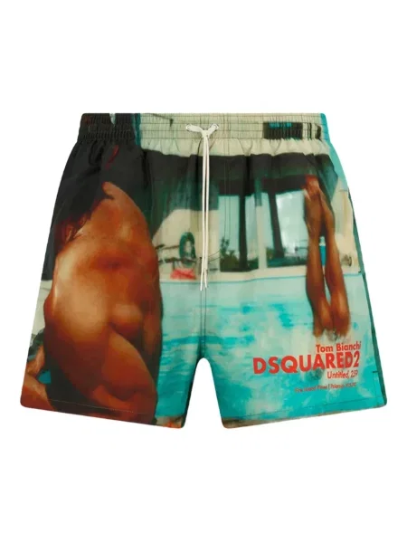 Slip de baie Dsquared2 cu imagine cu imprimeu abstract albastru