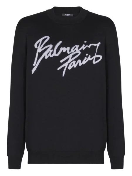 Pulover Balmain de lână cu decolteu rotund negru