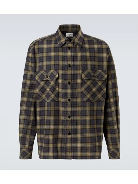 Vlněná kostkovaná košile Saint Laurent zelená
