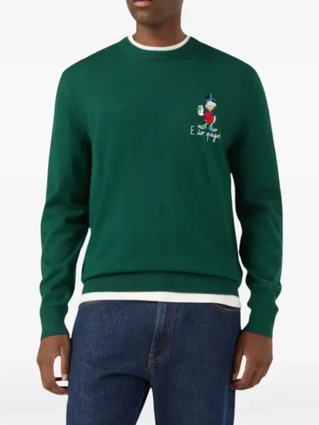 Pulover Mc2 Saint Barth cu broderie de lână cu decolteu rotund verde