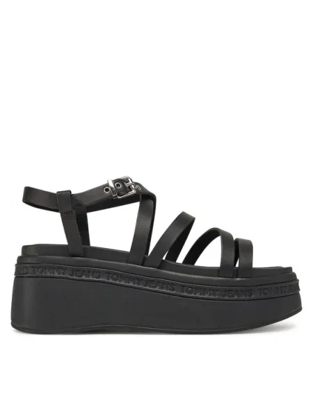 Tommy Jeans Sandale Tjw Wedgy Strappy Sandal negru