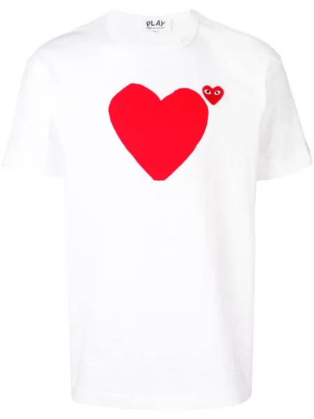 Tricou Comme Des Garcons Play cu motiv cu inimi alb