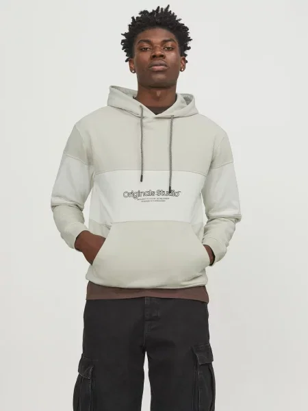 JACK & JONES Mikina JORLakewood béžová / tmelová čierna