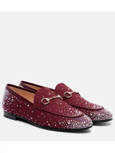 Pantofi loafer Gucci din canvas bordo