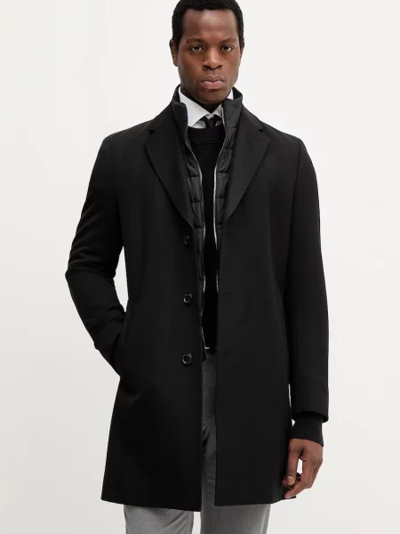 BOSS palton de lână negru