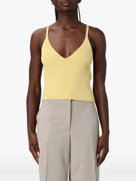 Top Emporio Armani tricotate cu decolteu în V galben