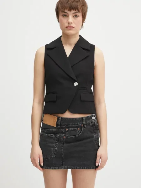 GANNI kamizelka Bonded Crepe dwurzędowa czarny