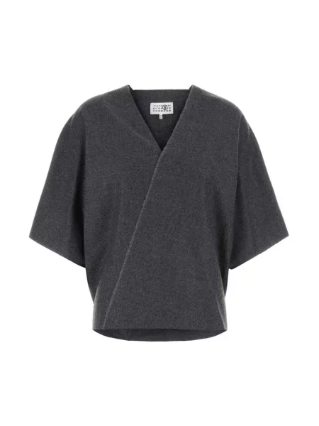 Bluzka Mm6 Maison Margiela z dekoltem w serek asymetryczna szara