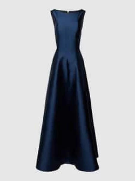 Sukienka wieczorowa z satyny z okrągłym dekoltem Swing granatowa