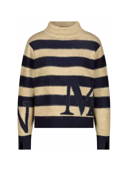 Sweter z golfem Monari w paski z paskiem