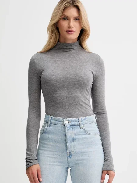 Calvin Klein longsleeve z dodatkiem wełny z półgolfem szary