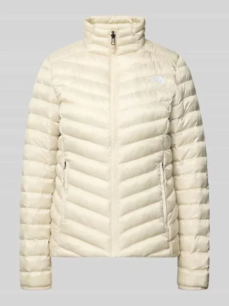 Pikowana kurtka ze stójką i przeszytym logo The North Face beżowa