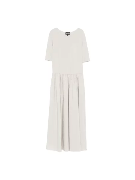 Długa sukienka maxi Emporio Armani z krótkim rękawem z dżerseju szara