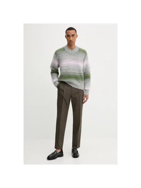 Lniany sweter Kenzo w paski z paskiem szary