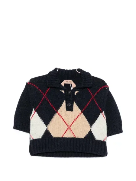 Decupat pulover N°21 cu model argyle albastru