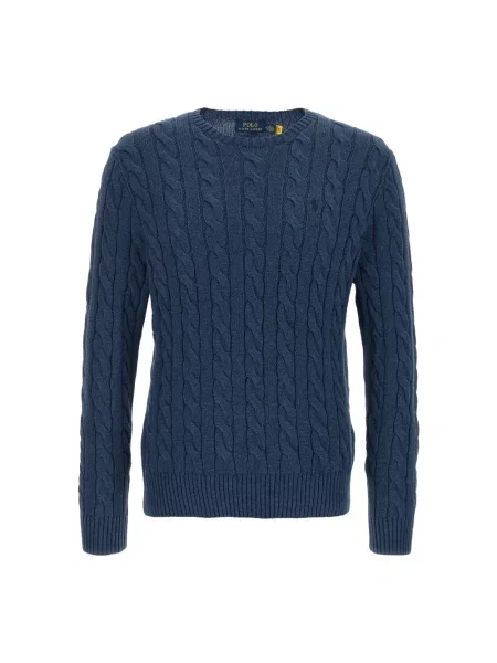 Sweter z dzianiny z wyhaftowanym logo Polo Ralph Lauren niebieski