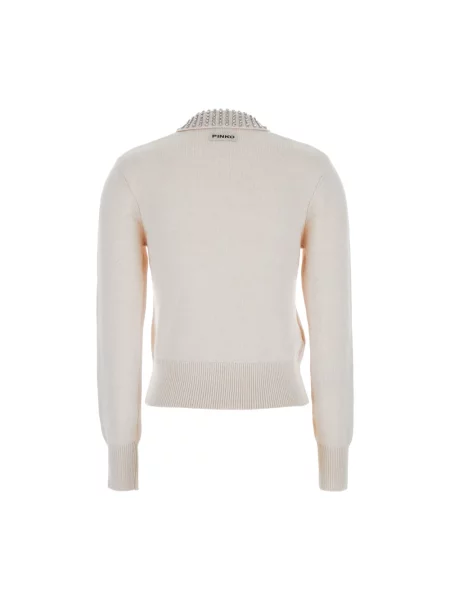 Sweter Pinko wełniany z dżetami biały