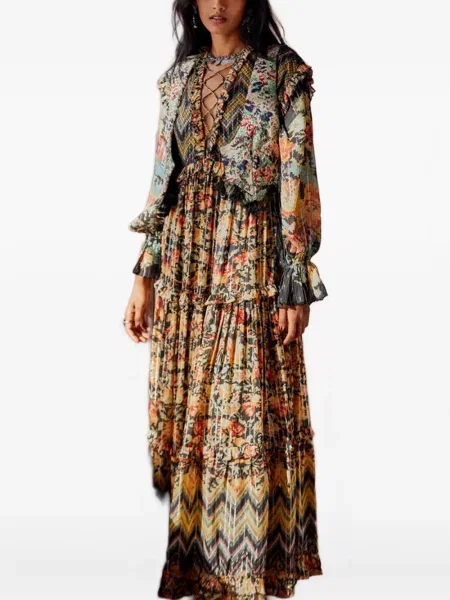 Kamizelka Hemant And Nandita żakardowa z koralikami brązowa