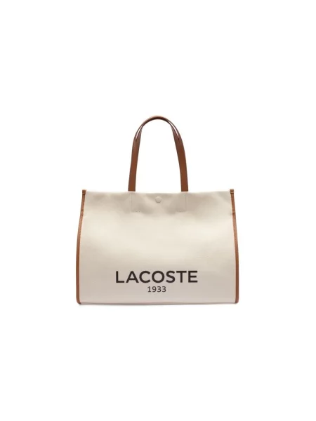 Geantă shopper Lacoste din canvas alb