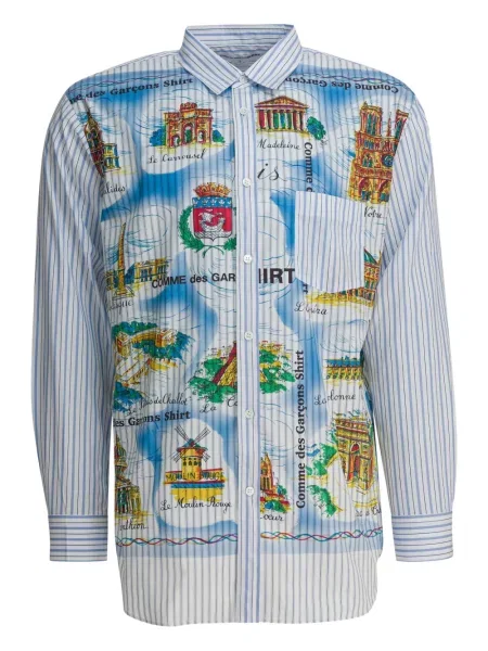 Pruhovaná košile Comme Des Garçons s potiskem bílá