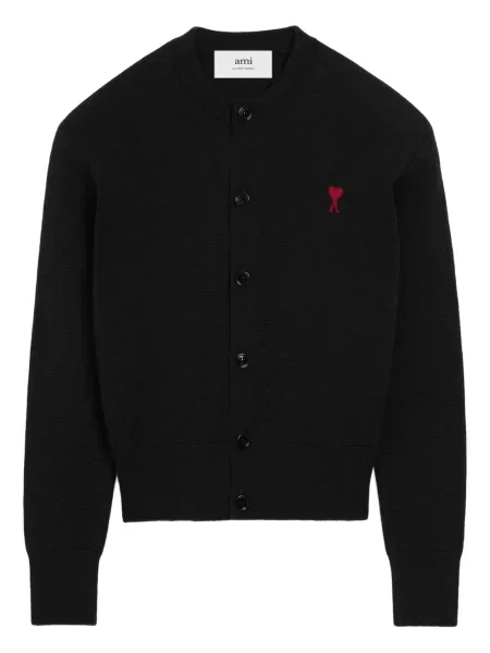 Cardigan Ami Paris de lână cu motiv cu inimi negru
