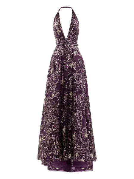 Rochie maxi Saiid Kobeisy cu broderie violet