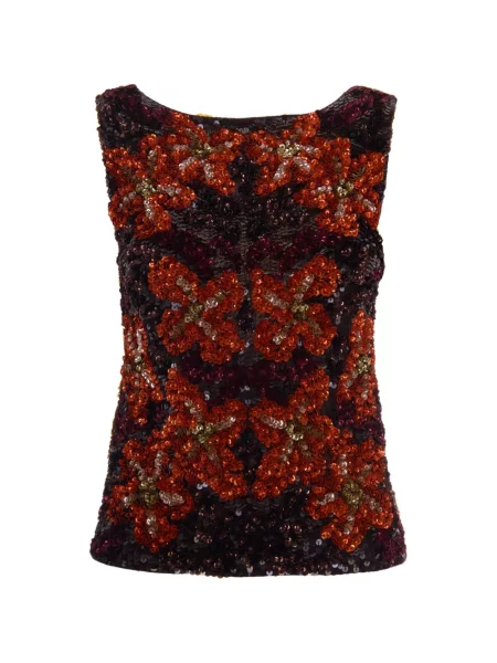 Top P.a.r.o.s.h. cu paiete cu model floral portocaliu