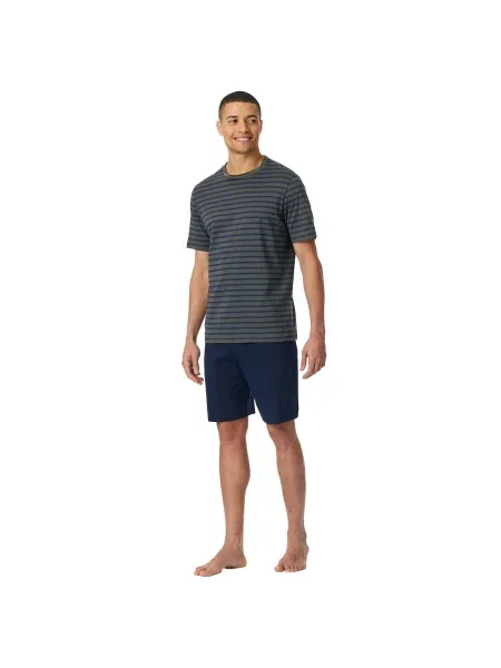 SCHIESSER Hosszú pizsama Casual Essentials kék / szürke fekete