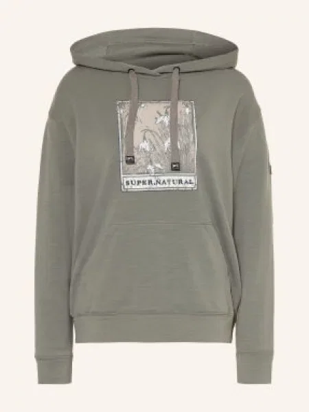 Super.Natural Bluza Z Kapturem Snowdrops Z Wełną Merynosową gruen beżowa