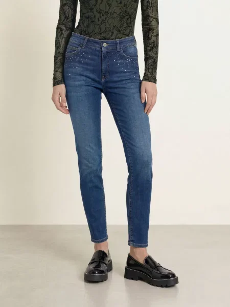 Marc Cain Jeansy Skinny Silea Z Kamyczkami Ozdobnymi blau